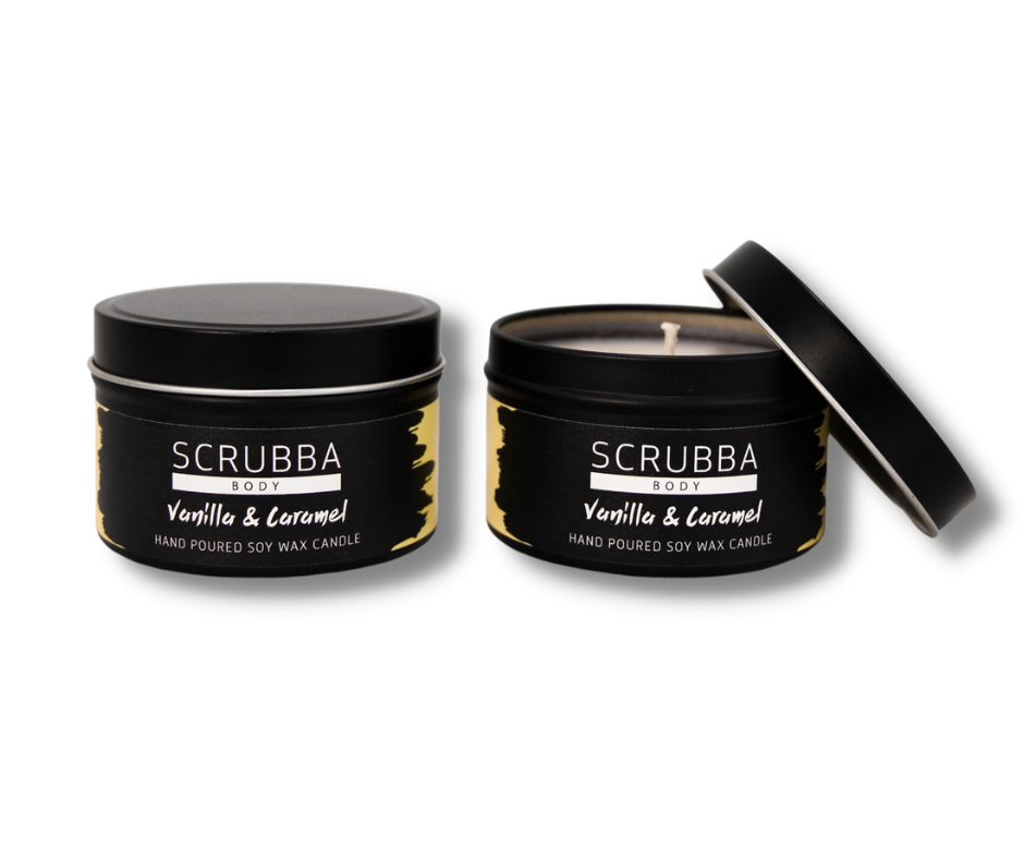 Scrubba Body Home Fragrances Vanilla &amp; Caramel Travel Candle Tin